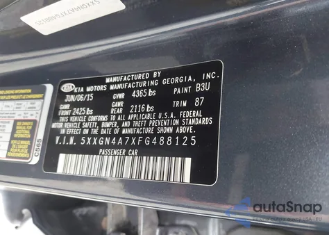 2015 Kia Optima Ex from USA, damaged, VIN 5XXGN4A7XFG488125